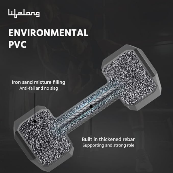 Lifelong PVC Hex Dumbbells Pack of 2 (5kg*2) Black Color for Home Gym Equipment Fitness Barbell|Gym Exercise|Home Workout, Gym Dumbbells|Dumbbells Weights for Men & Women (6 Months Warranty) - Image 3