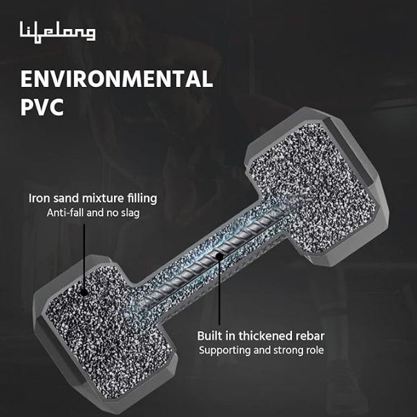 Lifelong PVC Hex Dumbbells Pack of 2 (5kg*2) Black Color for Home Gym Equipment Fitness Barbell|Gym Exercise|Home Workout, Gym Dumbbells|Dumbbells Weights for Men & Women (6 Months Warranty) - Image 3